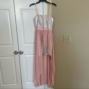 Aidan Mattox high low pink chiffon dress sequins prom formal wedding guest sz 4